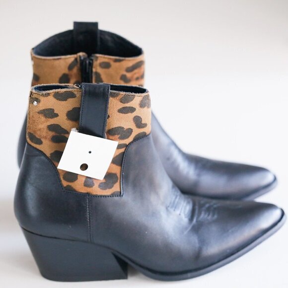 Cartel Western Style Black Leather  Booties - Picture 3 of 10